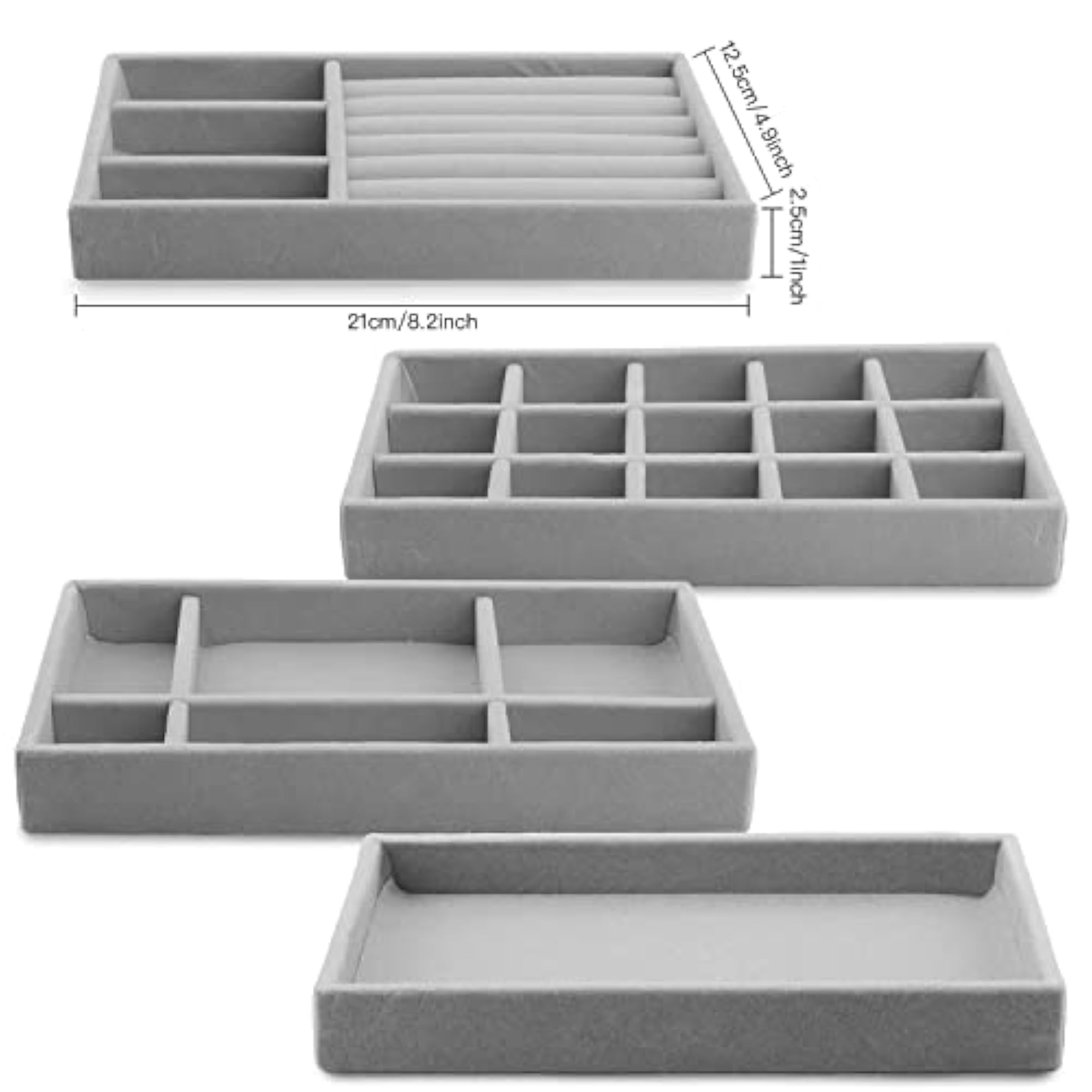 4 Pcs Stackable Velvet Jewellery Organizer Tray for Drawer